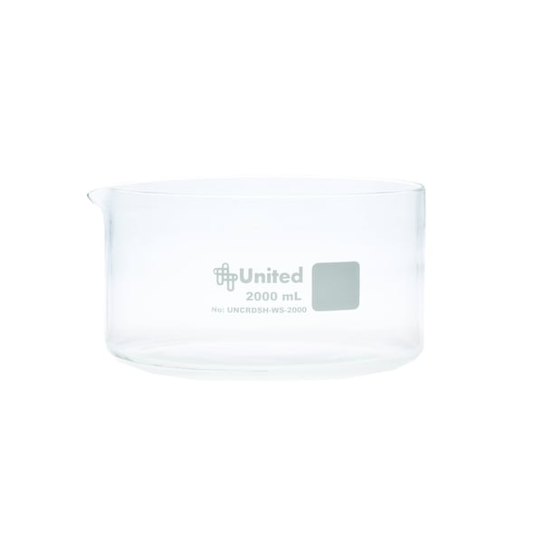 United Scientific CrystalClear Crystallizing Dish 2000mL, Flat Bottom - spout, Borosilicate Glass UNCRDSH-WS-2000 - main